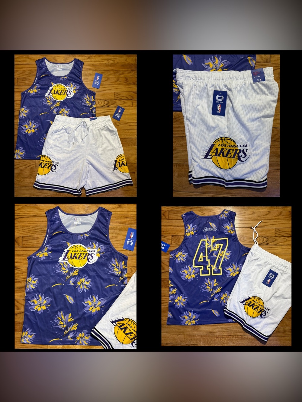 Ultra Game NBA Lakers BUNDLE Basketball Shorts & Lakers #47 Tank Top Sz NEW